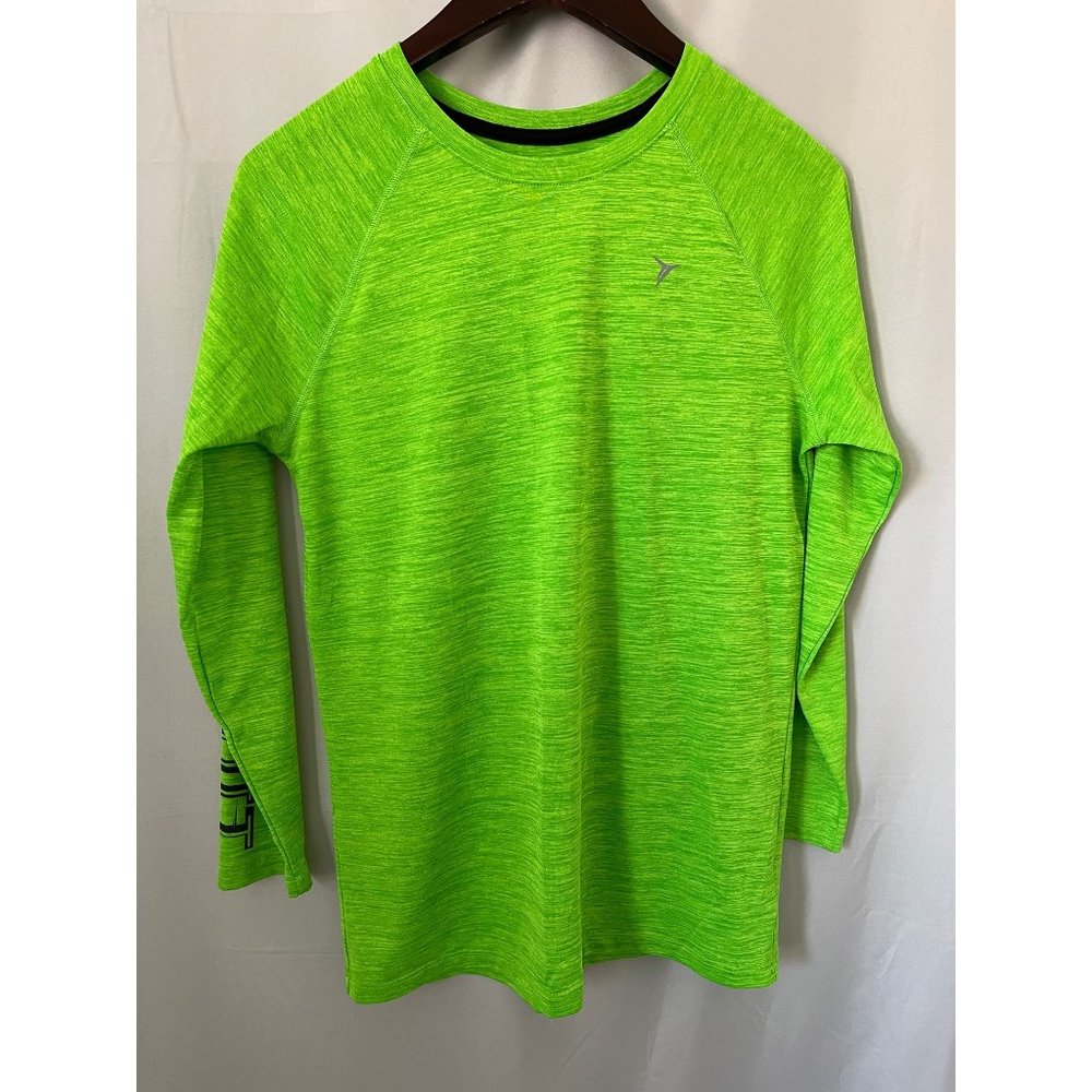Old Navy Active Green Static Print "Never Quit" Long Sleeve Go-Dry Athletic Tee